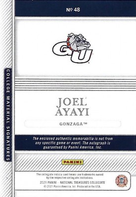 2021-22 Panini National Treasures Collegiate College Materials Signatures Conference Logo #48 Joel AYAYI (gonzaga) PATCH 1-1 AUTO n-a verso.jpg